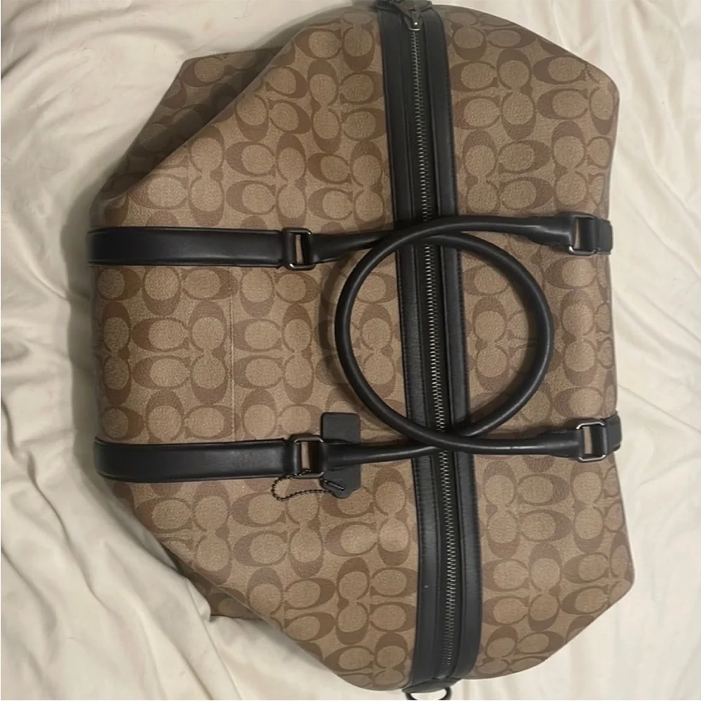 Coach Tan and Black Duffel Bag